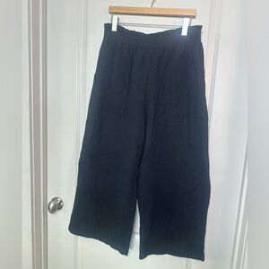 SEED 100% Gauzy Cotton Lightweight Wide Leg Elastic Waist Black Pants, Size 14